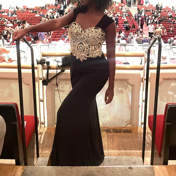 Elegant Black and Gold Evening Gown - Picture 1 of 12